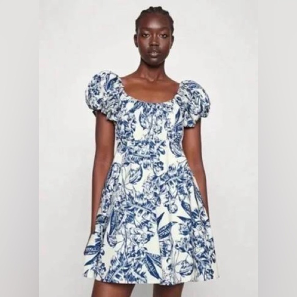 Abercrombie & Fitch White Mini Dress with Blue Floral Print